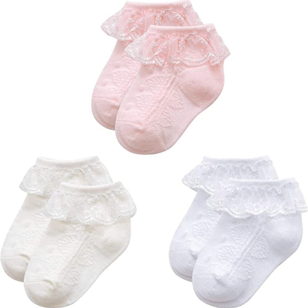 12-36 M 3 Pack Super Soft Lace Ruffle Socks for Toddler X002TGB64N